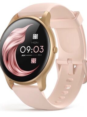 AGPTEK Smart Watch: Round Touchscreen Fitness Watch - Rose Gold and Blush Pink